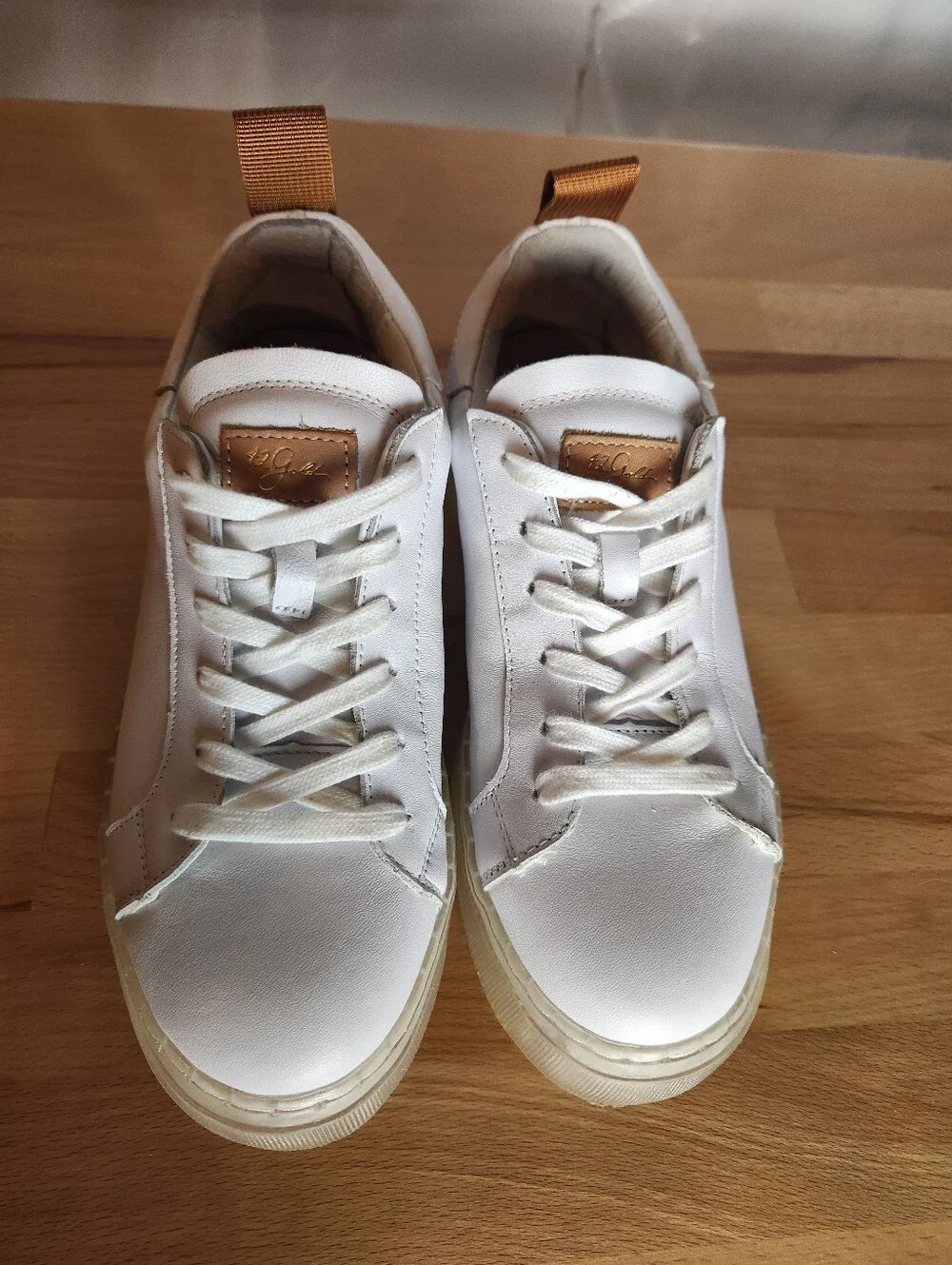 42 Gold Glee White Leather Platform Sneakers Women 7 Chunky Clear Soles Casual - Picture 4 of 11